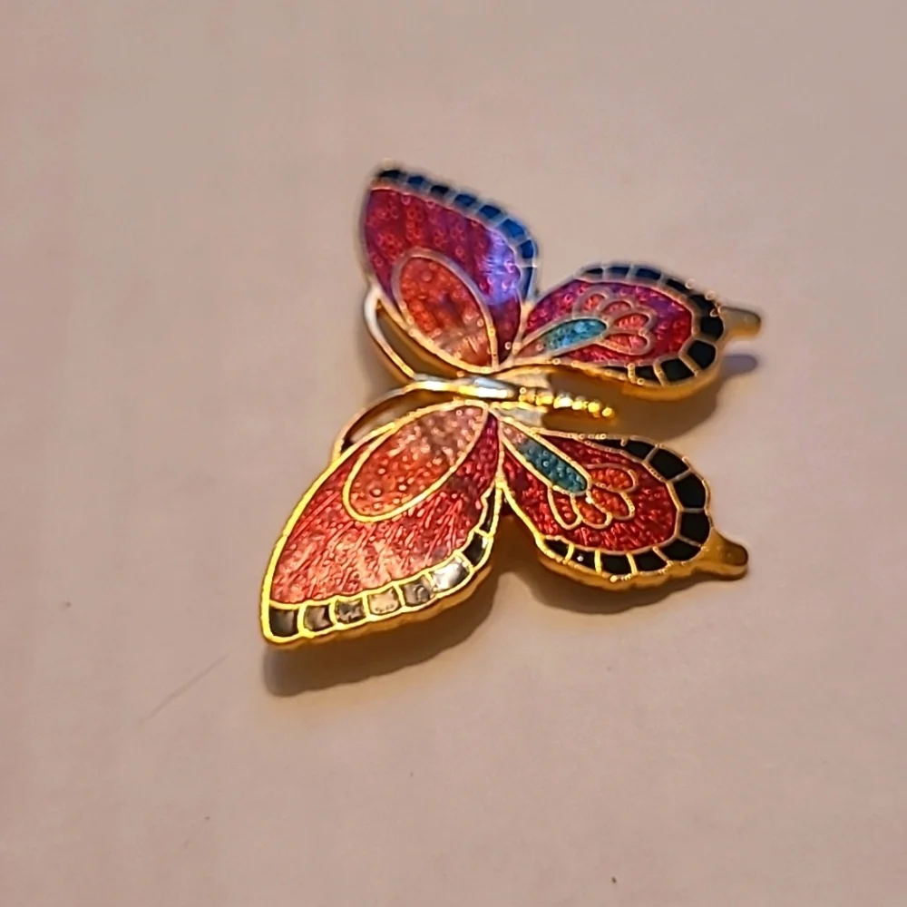 Brooch Vintage Cloissonne Butterfly gold plated rollover pin Y2k Fairy Whimsy